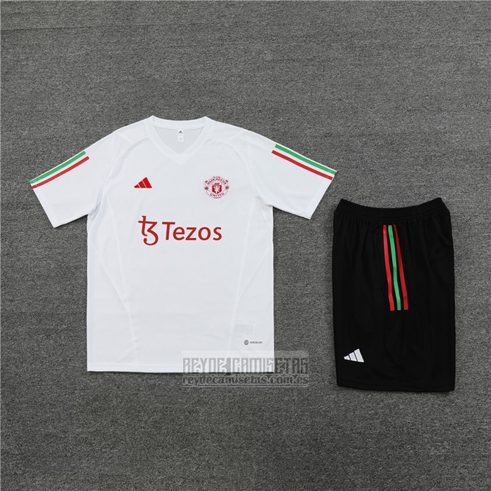 Chandal del Manchester United Manga Corta 2023-2024 Blanco - Pantalon Corto